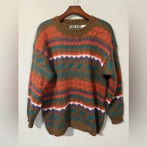 Knit Knit Colorful Vintage Mohair Wool Blend Round Neck Winter Cozy Sweater Sz M
